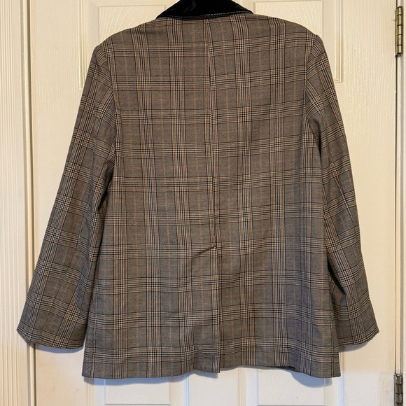 FREE PEOPLE Plaid Velvet Trim Blazer Oversized Tan Green  XS - Picture 4 of 7
